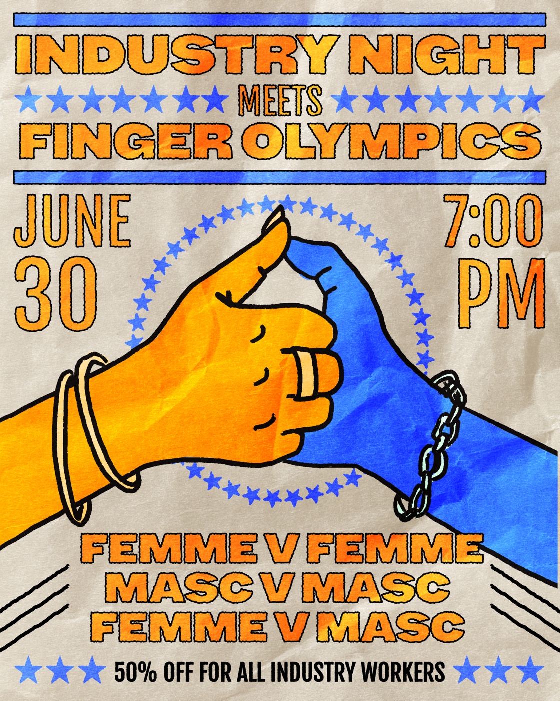 Industry Night meets Finger Olympics flyer, Boyfriend Co-op, June 30