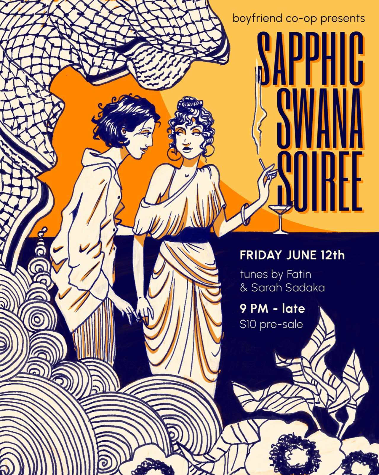 Sapphic SWANA Soiree flyer, Friday June 12th