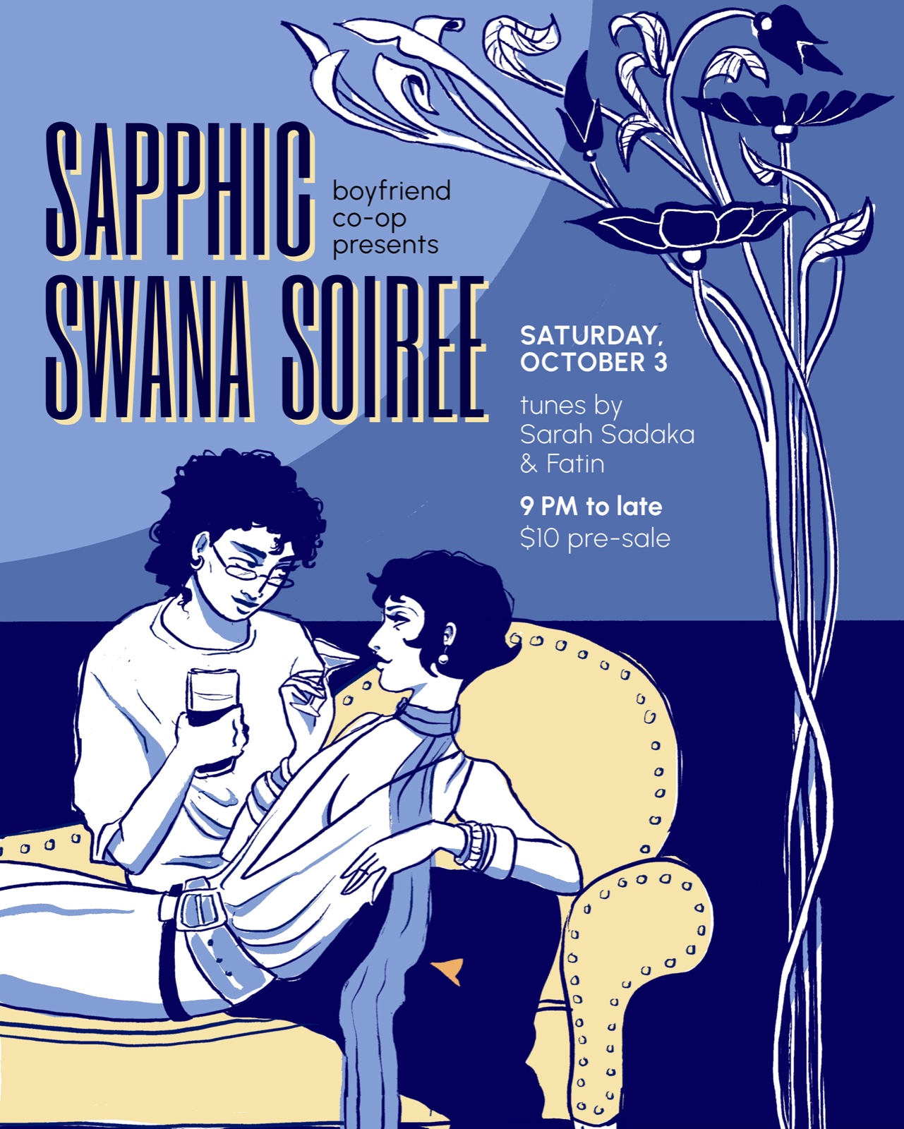 Sapphic SWANA Soiree flyer, Saturday October 3rd