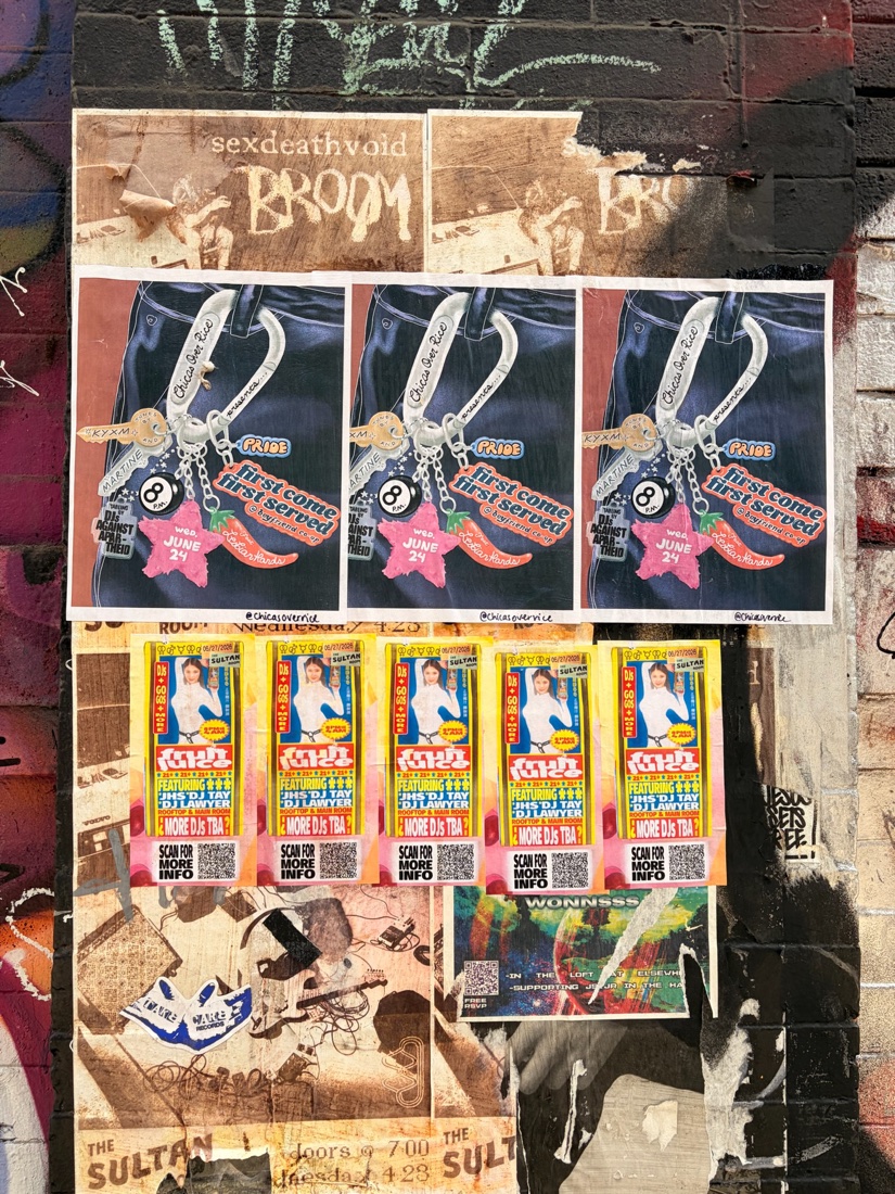 Flyers pinned to a wall