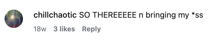 Instagram comment: SO THEREEEEE n bringing my ass