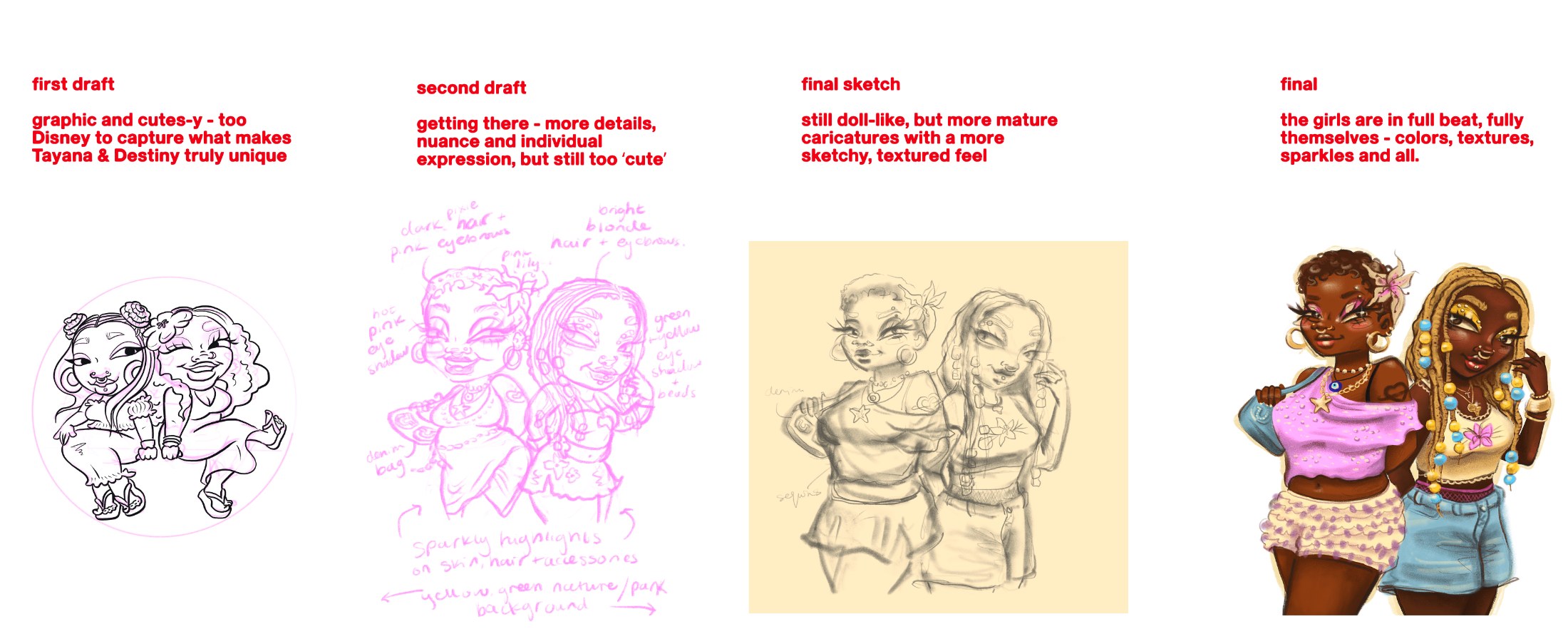 Founders illustration process: first draft through final colored illustration