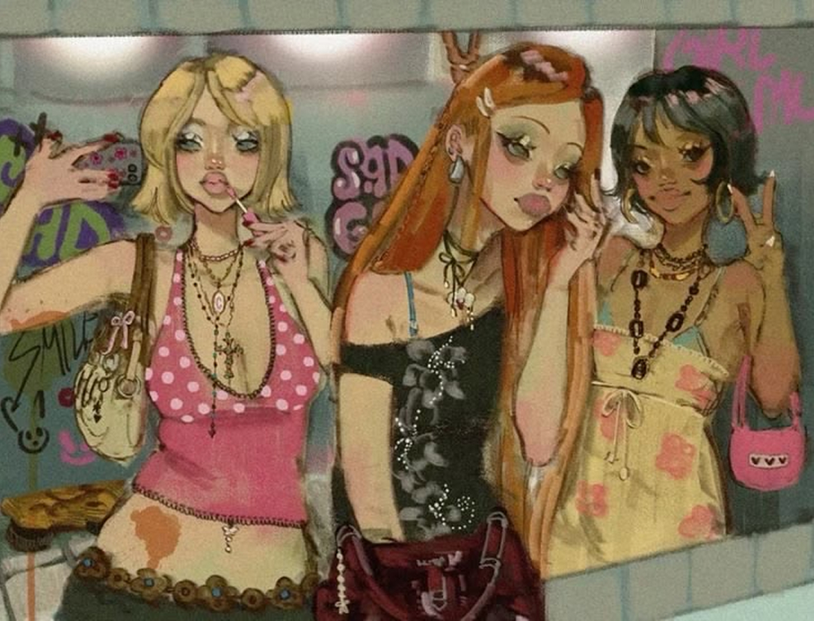 Three friends posing together, Y2K reference photo