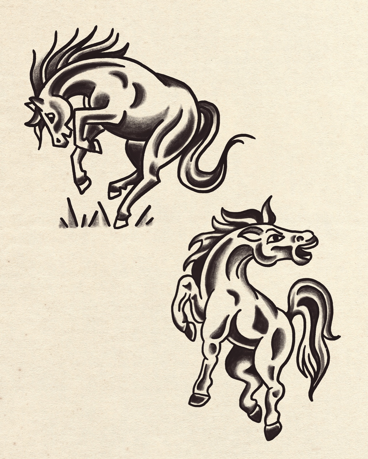 Horse flash sheet, bucking horse and horse head
