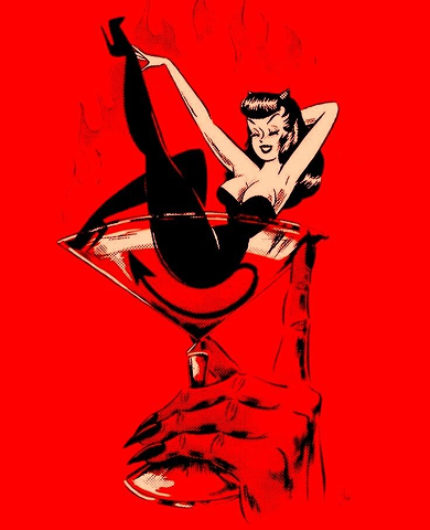 Devil pin-up on a cocktail glass